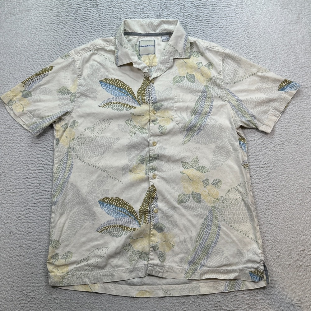 Tommy Bahama 100% Silk Shirt Mens Large Button Up Hawaiian Floral Camp Collar